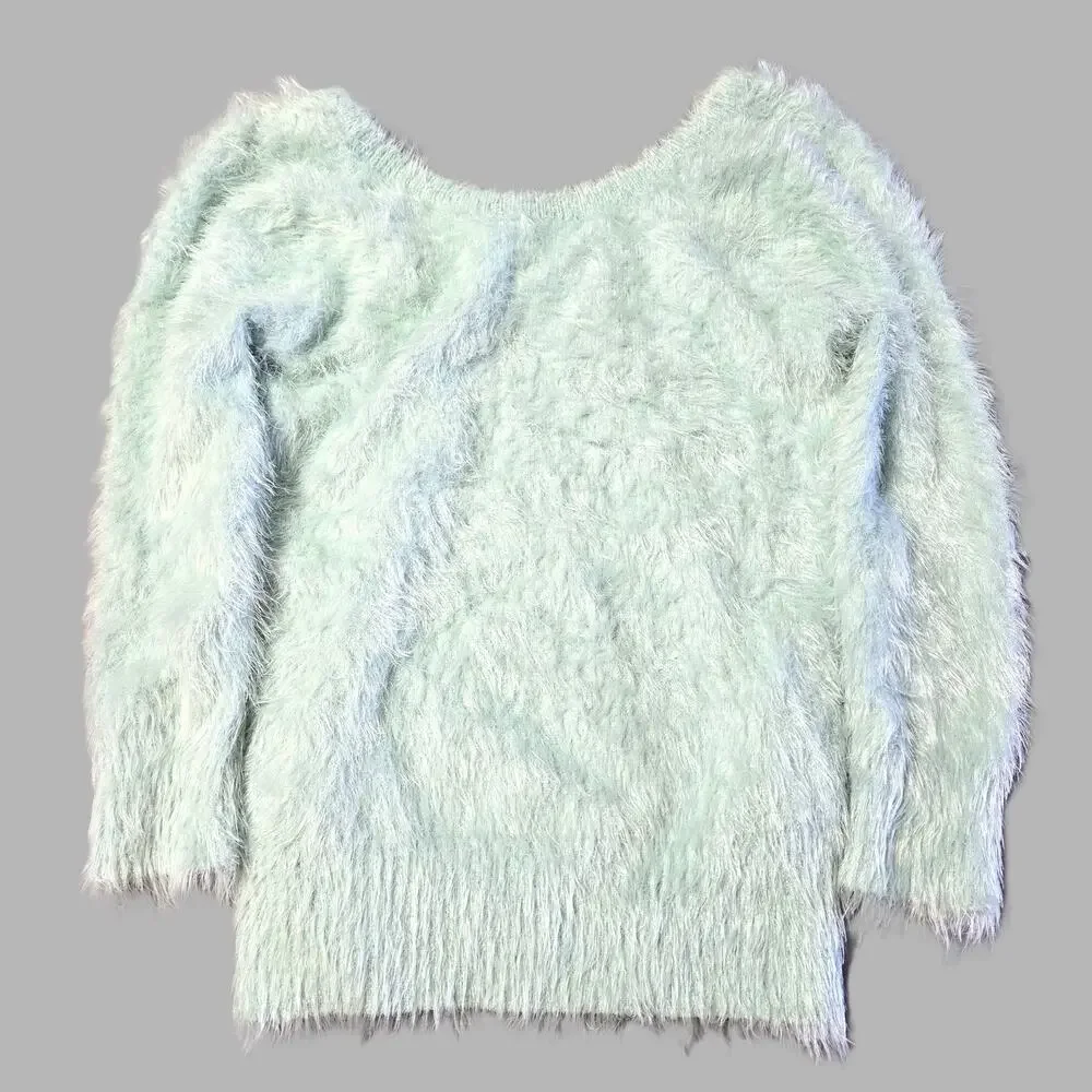 Almost Famous Sz Medium Mint Green Fuzzy Long Sleeve Sweater - Picture 5 of 8